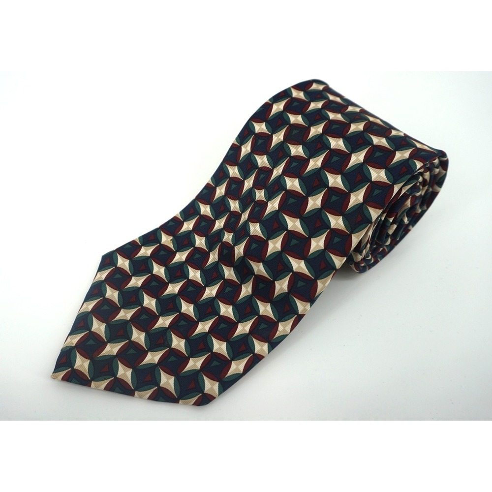 Brooks Brothers 1818 Mens Silk Tie Navy Blue‎ Burgundy Geometric Medallion